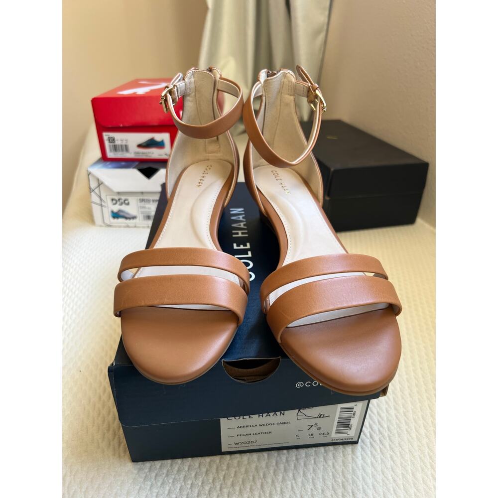 Cole Haan Abriella Wedge Sandal Pecan leather 7.5